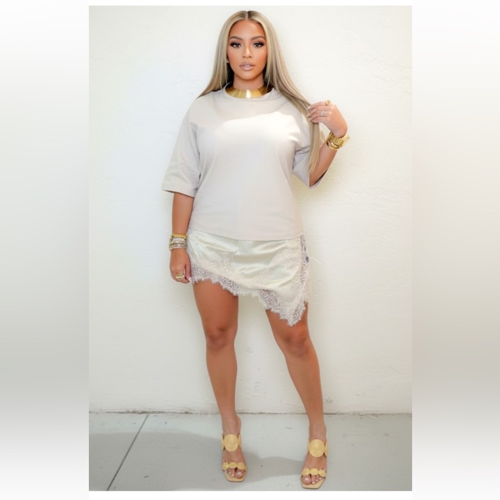 Blush Grey Lace Trim Tshirt Mini Dress